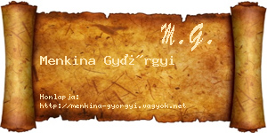 Menkina Györgyi névjegykártya